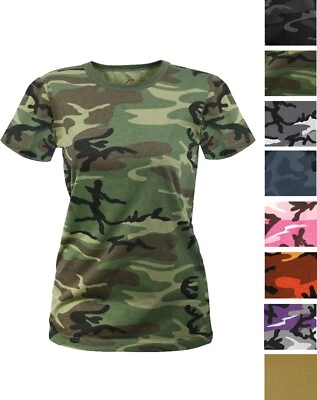 Womens Long Length Camo T-Shirt Military Army Ladies Girls Short Sleeve Tee - Image 1 of 4