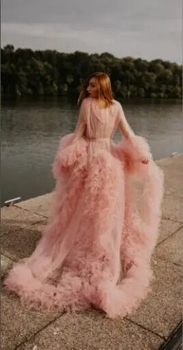 Maternity Photo Robes Women Tulle Bathrobe Dress Bridal Fluffy See Through Gowns - Picture 14 of 33