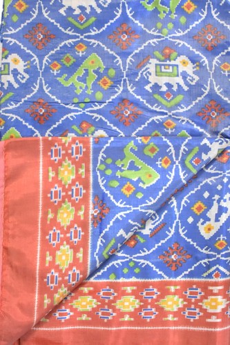 FNC Vintage Saree Indian Blue Hand Woven Ikat Blend Silk Sari Craft Fabric - Picture 2 of 6