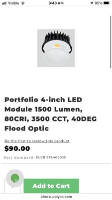 (3) Cooper Lighting Cat # EU2B15FL408035 2  LED Module, 1500 Lumens, 80 CRI FLD