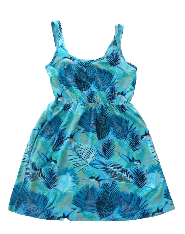 H&M Mini- Kleidchen, Longtop, Damen, florales Muster, Gr. XS, mehrfarbigTürkis