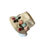 Vintage Wool Women's Cloche Embellished Hat Velvet Fruit Appliques Ferncfoft
