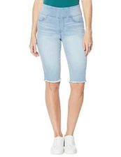 DG2 Diane Gilman Chambray Denim Classic Stretch Pull On Bermuda Shorts New