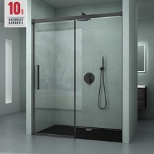 Nischentür Dusche Duschtür Schiebetür schwarz Duschabtrennung H:195cm ESG Nano