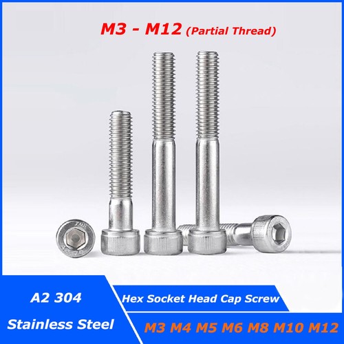 M3 M12 Partial Thread Hex Socket Head Cap Screw Allen Bolt 304 Stainless Steel eBay