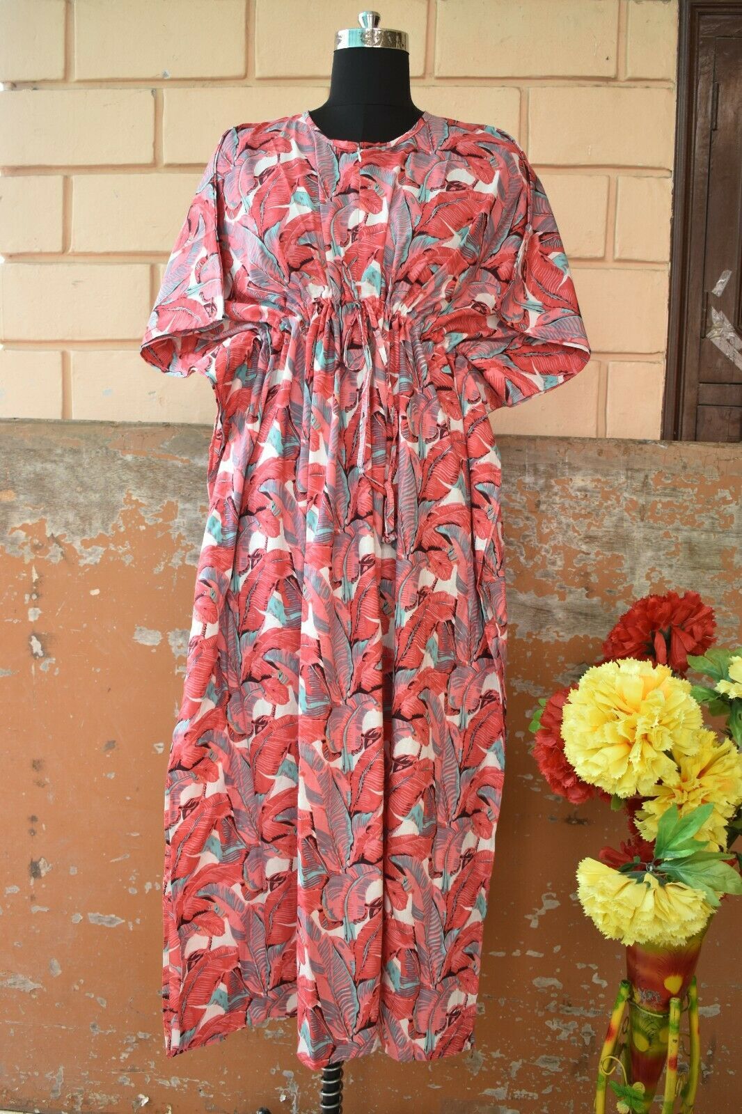 Printed Kaftan Resort Wear Maxi Dress Cotton Muslin Caftan Ethnic Cotton Gown