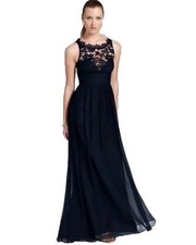 Adrianna Papell Aidan Mattox Navy Blue Lace Silk Long Gown Dress Women  s 12