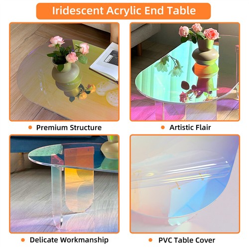 FATIVO Iridescent Acrylic Coffee Table Sofa Couch Art Side Table with Stable Leg - Picture 11 of 12