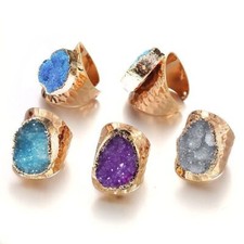 1Pc New Natural Rough Gem Irregular Crystal Cluster Wide Edge Adjustable Ring
