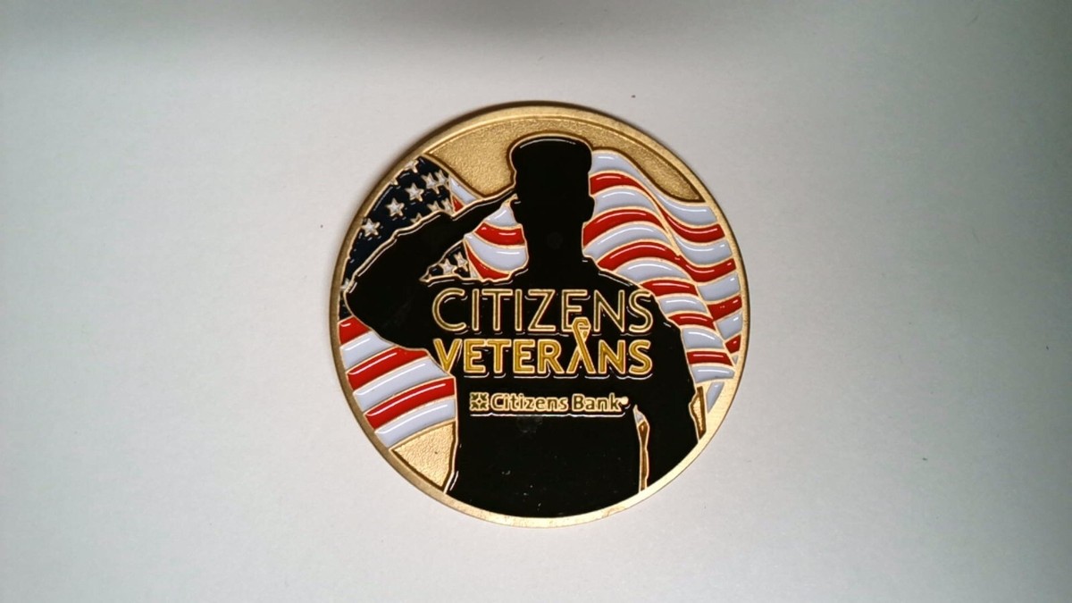 CHALLENGE COIN CITIZENS BANK VETERANS ARMY NAVY MARINES AIR FORCE COAST  GUARD