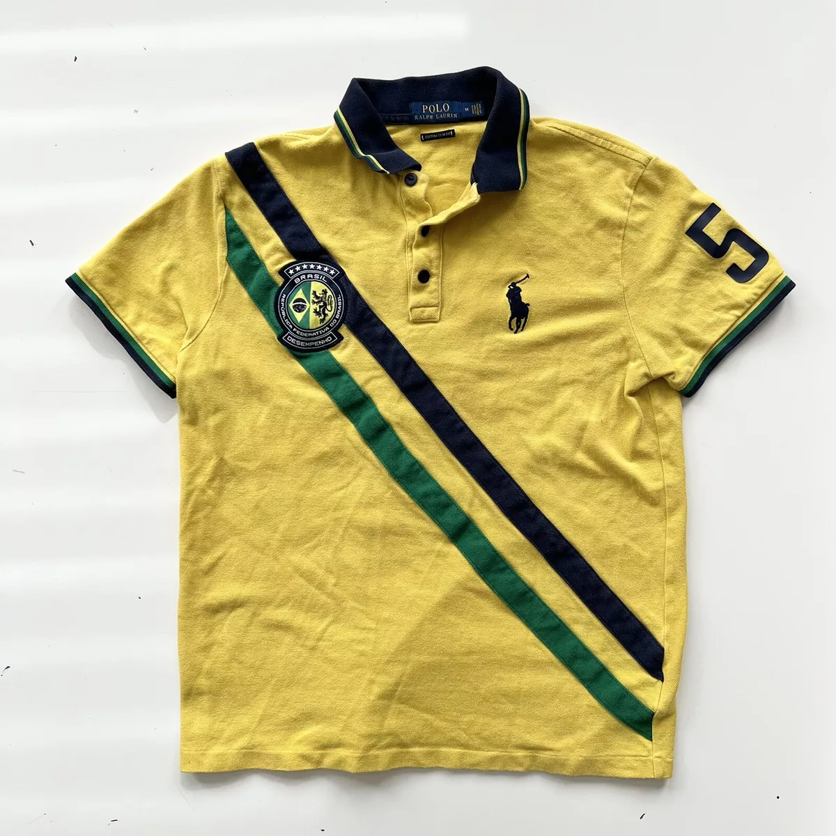 Polo Ralph Lauren Brazil Pony Shirt Custom Slim Fit Yellow Green