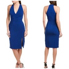 Reiss Abriana Cobalt Blue V-Neck Halter Side Split Cocktail Dress Size 0 *FLAW*