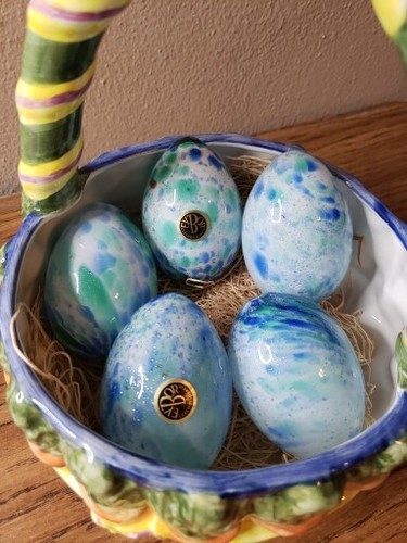 5 EXBOR Glass Egg Hand Blown Czech Republic