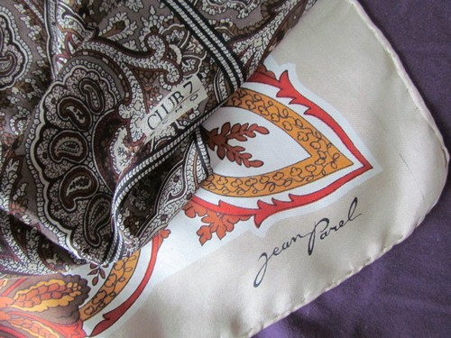 Vintage Silk Scarf Lot Retro Paisley Jean Parel ECHO Beige Brown Rust Grey - Picture 2 of 9