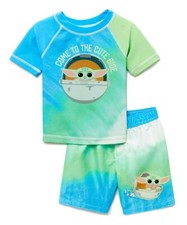 Disney Star Wars Cute Side 2pc Mandalorian Toddler Rashguard Swim Set Size 24M