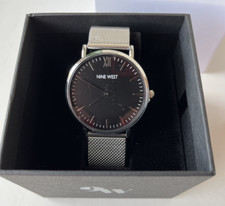 Nine West Mens Asher Watch NWW1620M Stainless Mesh Band Black Face NEW in Box