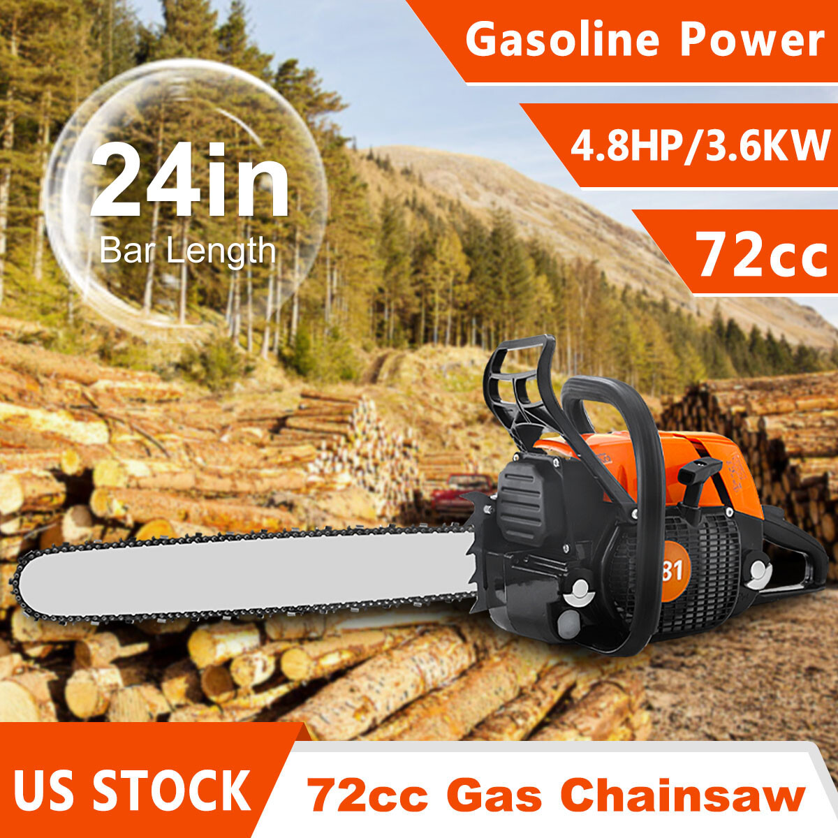 MS381 with 24'' Bar Chain 72cc Top Handle Chainsaw Gasoline Power