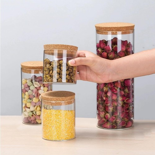 2Pcs Glass Jar with Natural Cork Lid-Closed Jar Storage for Kitchen Coffee Bean - Picture 8 of 9