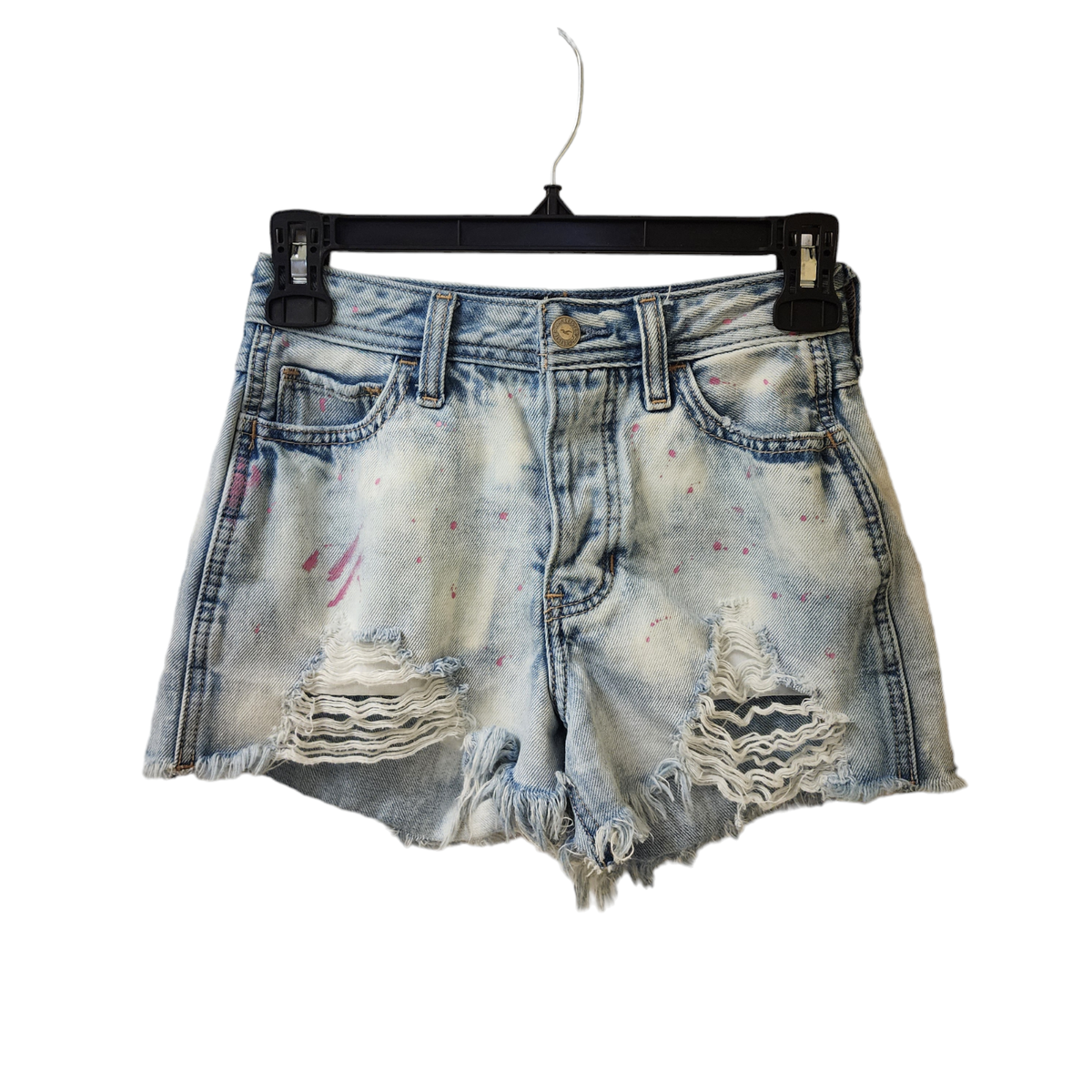 Hollister Blue Jean Shorts Pink Paint Splatter High Rise Boyfriend