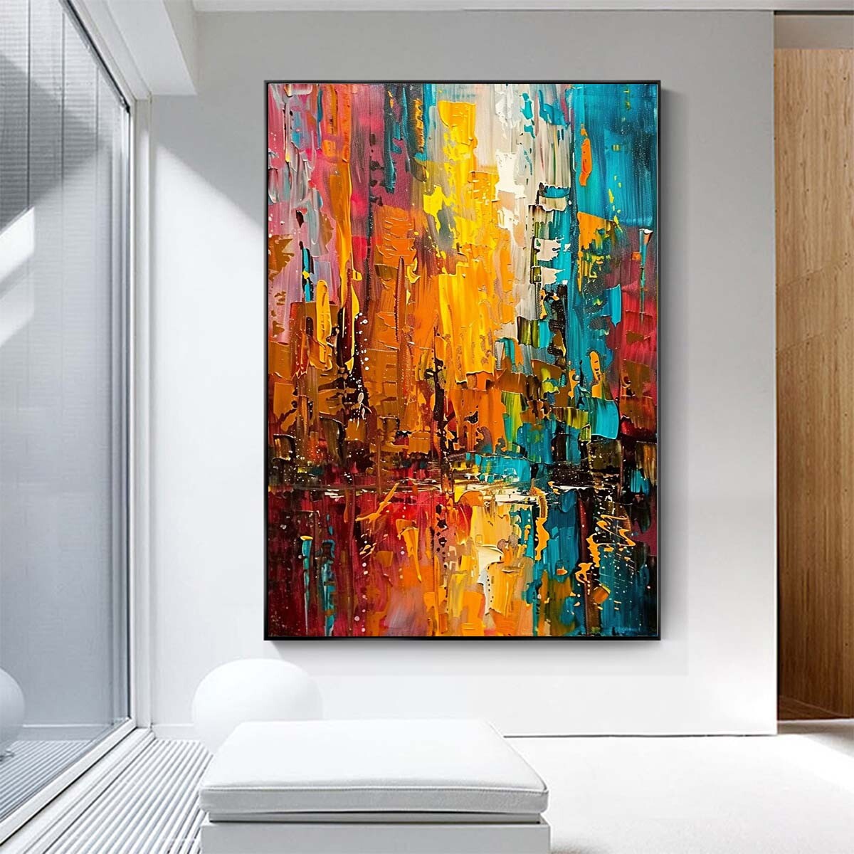 Hand-Painted Oil Painting on canvas Modern Orange Wall Art Abstract ...