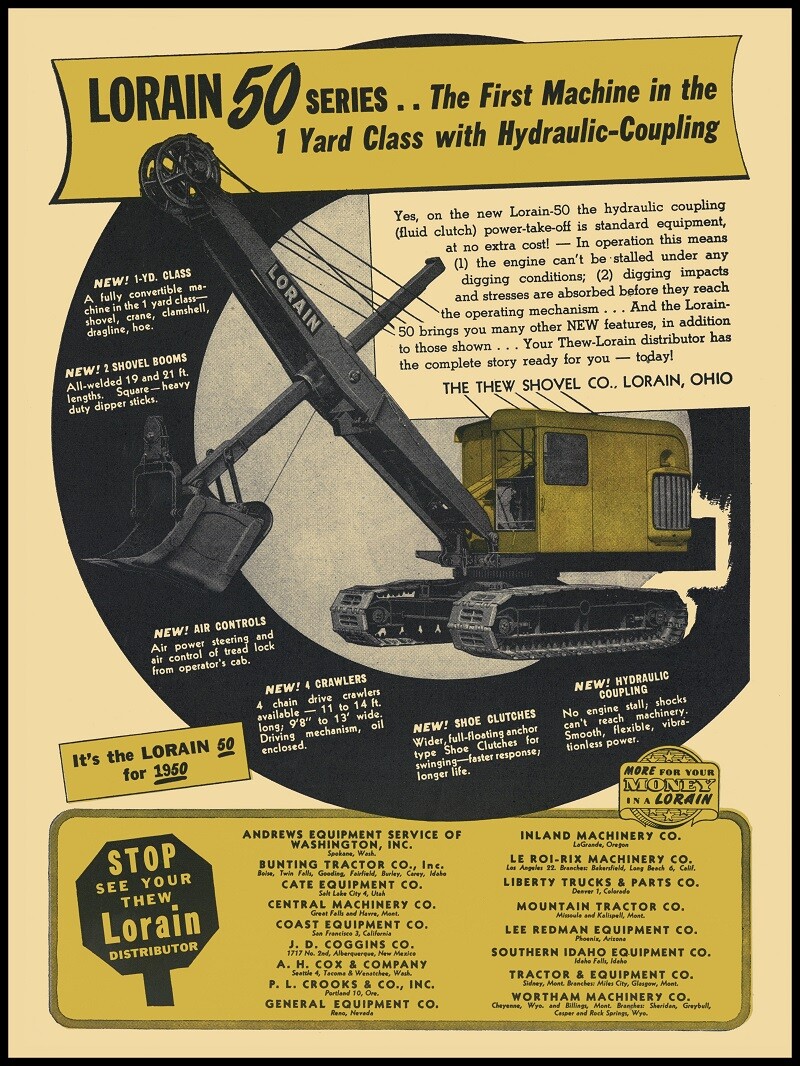 1950 Thew Shovel Co. NEW Metal Sign Lorain 50 Series Crane w Dealer Listing eBay