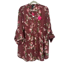 NEW Justify Boho Pink Floral Tunic Button Up Top Flowy Juniors Plus Size 2X