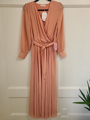 knee length dresses for ladies Textured Long Sleeve Shift Dress Apricot / XL