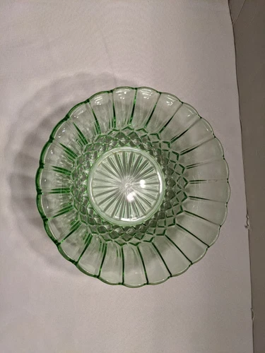 Vintage Green Depression Glass Large Salad/ Serving Bowl, 3" Tall, 9" Wide
