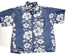 Vintage Billabong Hawaiian Print Blue Floral Active Button-Up Shirt Men's Large