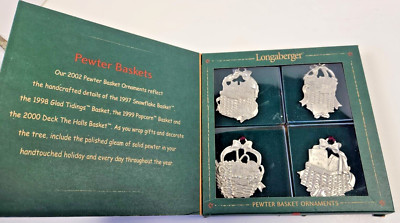 LONGABERGER PEWTER BASKET ORNAMENTS SET OF 4 77455 2002
