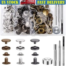 Heavy Duty Snap Fasteners Kit 45 Sets Stainless Steel Leather Craft Tools New