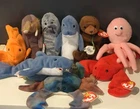 TY Sea Animal Lot of 9 Beanie Babies Vintage - Inky Claude Jolly Slippery Goldie