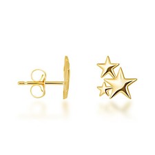 Genuine 14k Gold Triple Star Stud Earrings Plain Earrings a Pair Gift Boxed