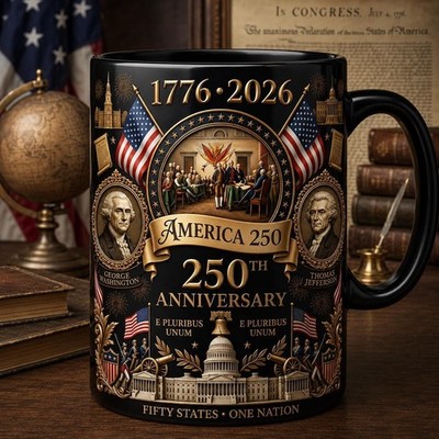 USA 250th Anniversary Ceramic Mug, We The People Patriotic Coffee Cup 1776 2026