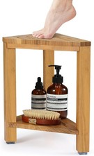 Teak Corner Shower Stool 15In, Wood Shower Bench Seat with Storage Shelf, Waterp
