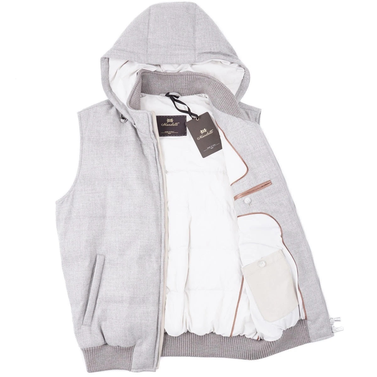 Enrico Mandelli Soft Flannel Wool-Cashmere Down Vest with Hood M (Eu50) NWT image 8