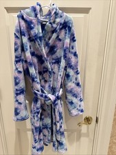Lands  End Girl  s Size 14 Fleece Hooded Robe Blue  Purple Tie Dye