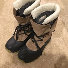Lands End 394530 Suede / Rubber Waterproof Insulated Snow Boots Boys sz 4