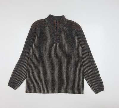Point Zero Herren Strickpullover grau gestreift 1/4 Reißverschluss Größe L