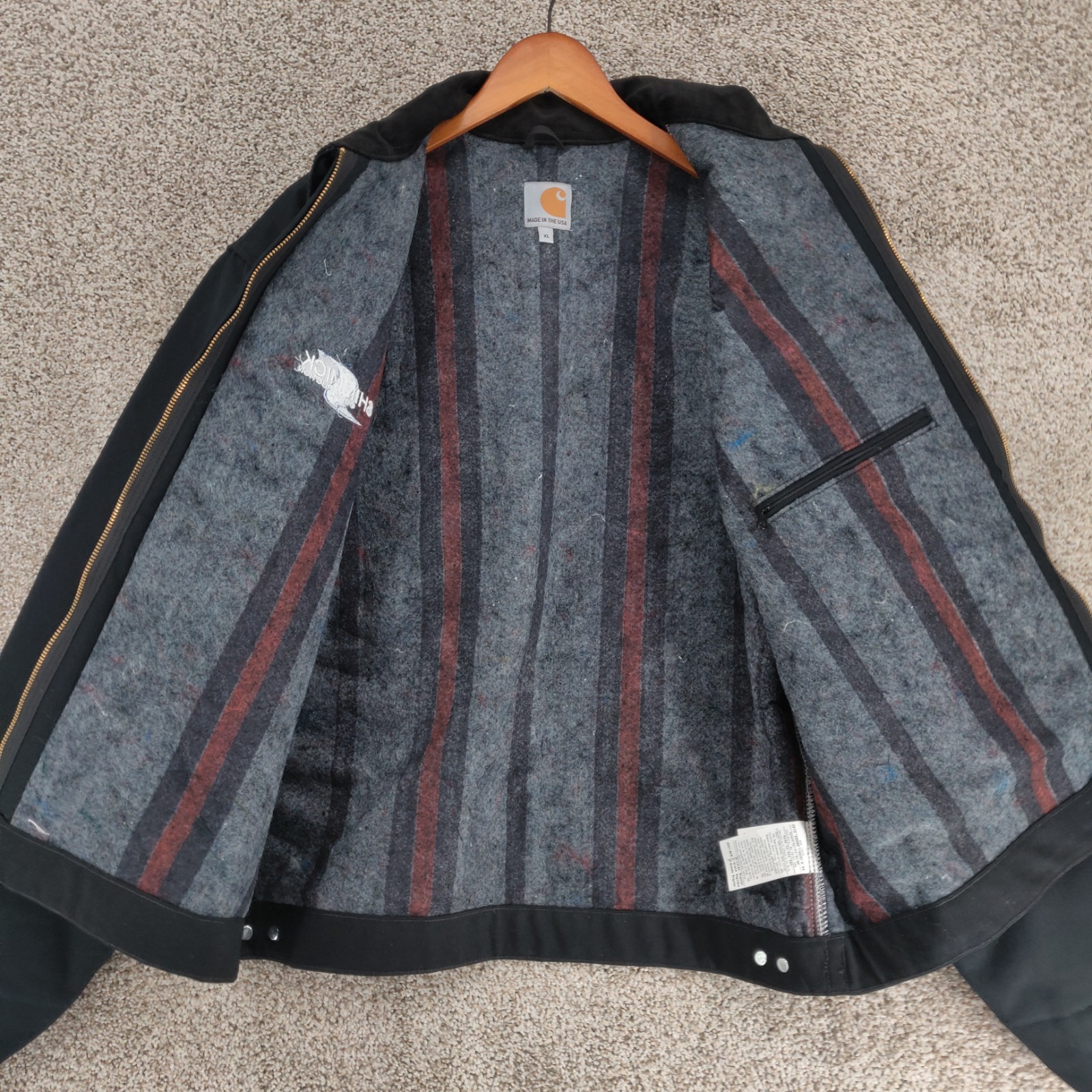 VTG Carhartt Detroit Jacket Mens XL Black J001 Blanket Lined Union Made In USA image 8