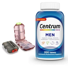 Centrum Multivitamin Men's Tablets - 200 Count with pill case