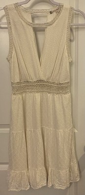 Chelsea & Violet Sandro Paris Rush Dress Sz S Ivory Crotchet V Keyhole Zip Side