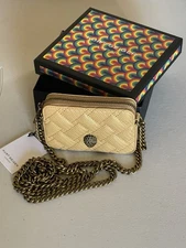KURT GEIGER LONDON KENSINGTON MICRO CAMERA CHAIN STRAP CROSSBODY BAG IN BEIGE
