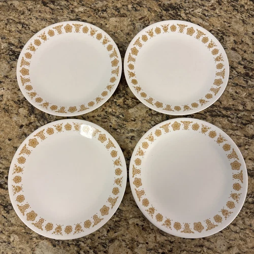 Set of 4 Vintage Corelle Butterfly Gold 8.5" Luncheon Salad Plates
