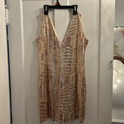 Rose Gold Sequin, Sheer Dress Size Large 33 Inches Long Summer Dress