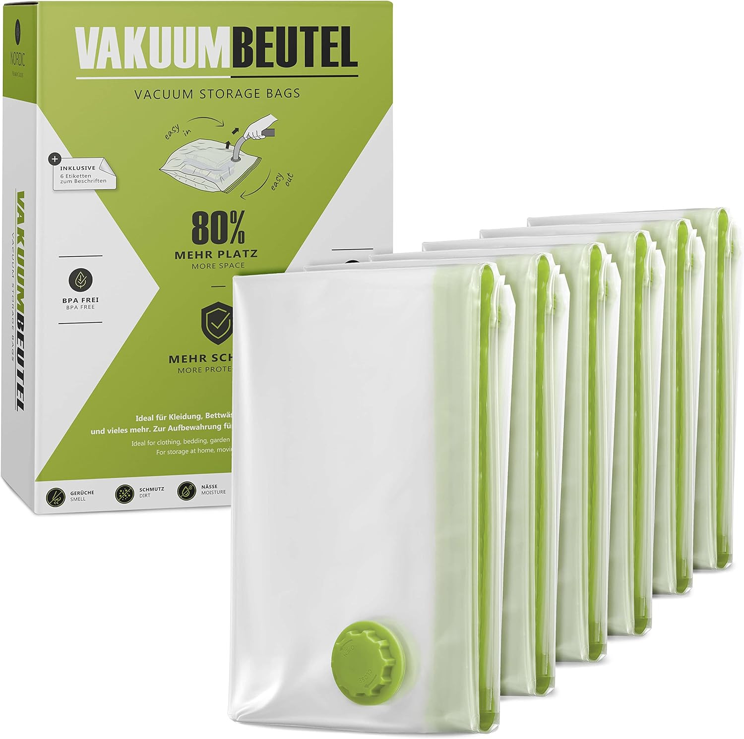 ® - Sacchetti Sottovuoto Vestiti - 6 Pezzi XL (100X80Cm) - Senza BPA Con Etichet