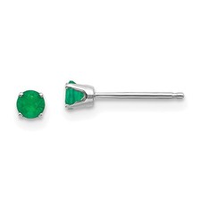 14k White Gold 3mm Round May/Emerald Stud Earrings 0.19 g