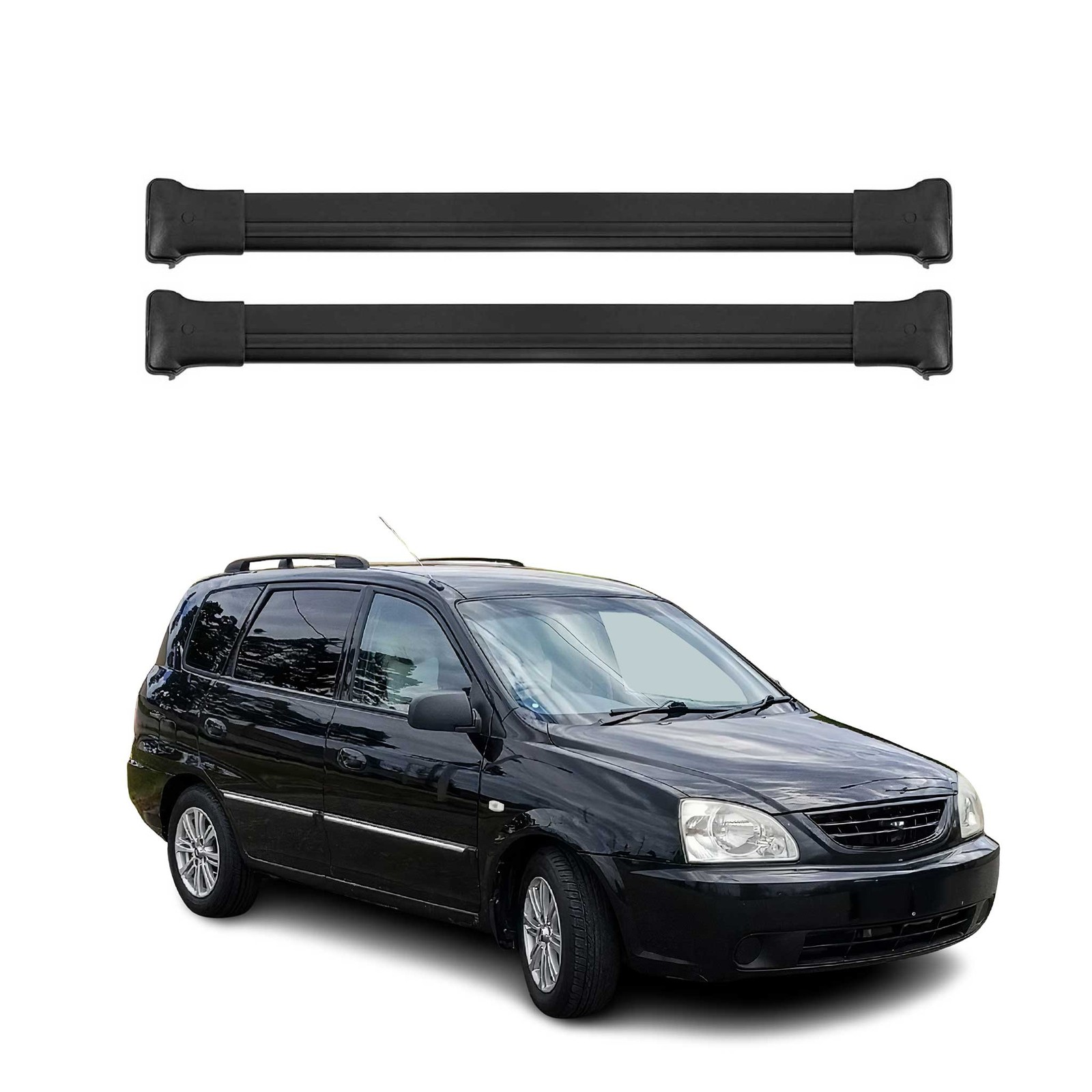 Barres de toit transversales Kia Carens 1 noires en aluminium de 2002 à 2006