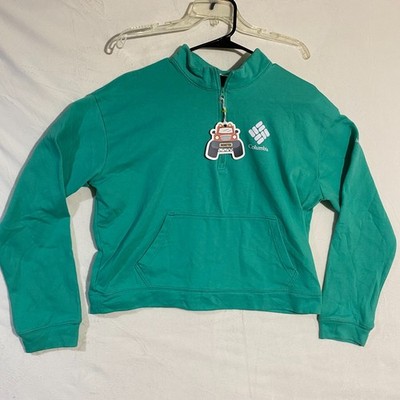 Columbia Pullover Sweatshirt Kids XL Green Quarter Zip Hiking Comfort