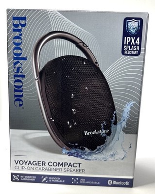 Brookstone Voyager Compact Clip-on Carabiner Speaker IPX4 Splash Resistant USB